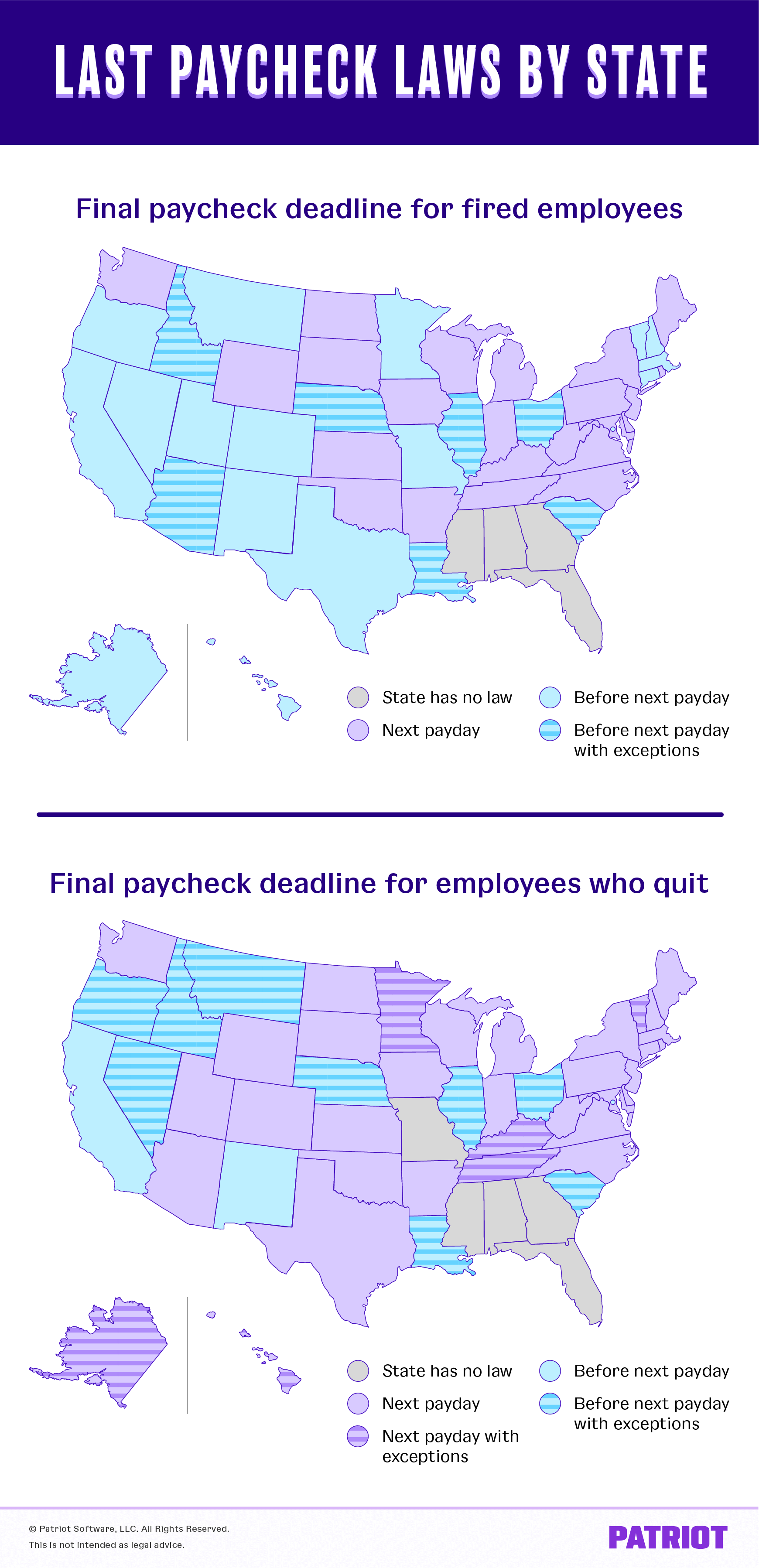 final paycheck laws by state maps (fired employees and employees who quit)