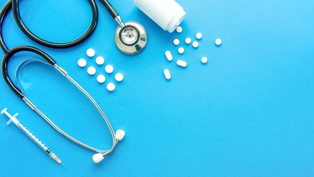 medical gear on a blue background