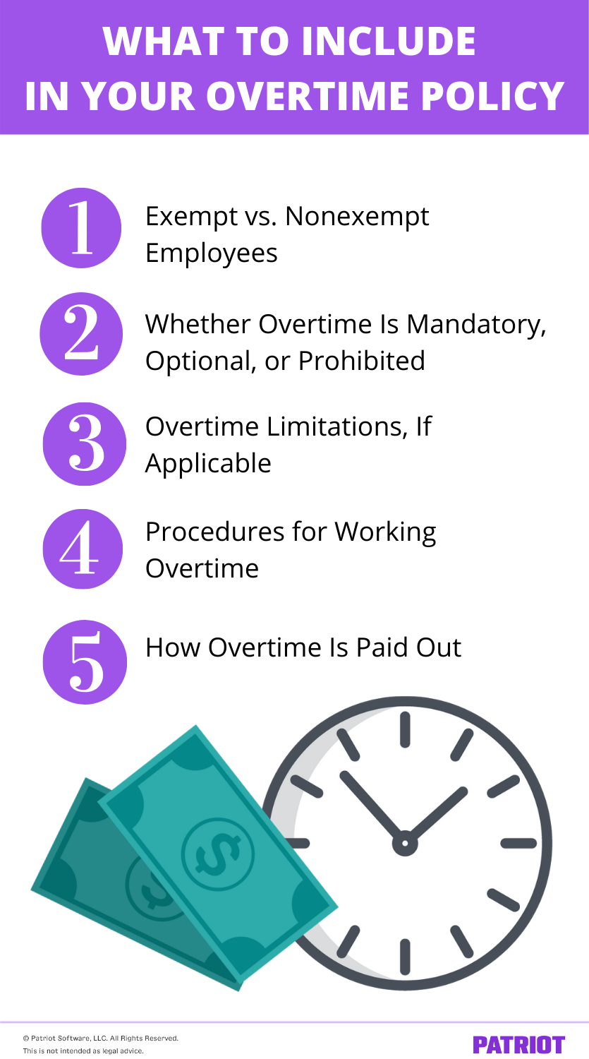 list of 5 things to include in an overtime policy 