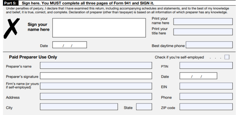 form 941 part 5 quarter 3 and 4